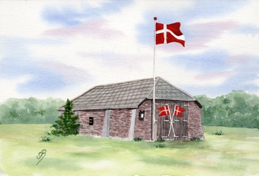 Poster DIN-A4 Aquarell Maritim Kunst Druck Kunstdruck Nordsee Dänemark Danmark  Blåvand Blavand Rettungsstation Rettungshaus